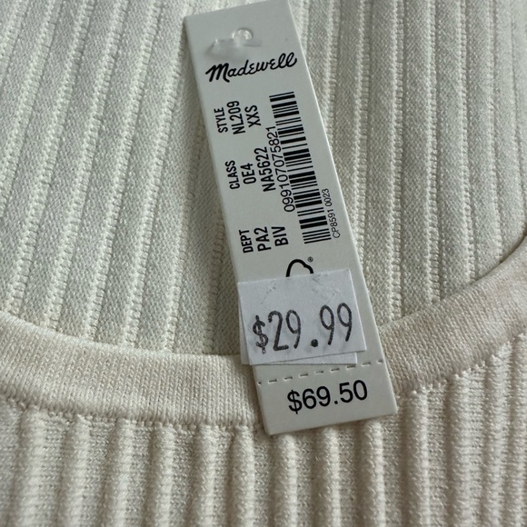 Madewell Ottoman Crop Sweater Tee in Bright Ivory Size XXS Ribbed Scoop Neck - Picture 5 of 9